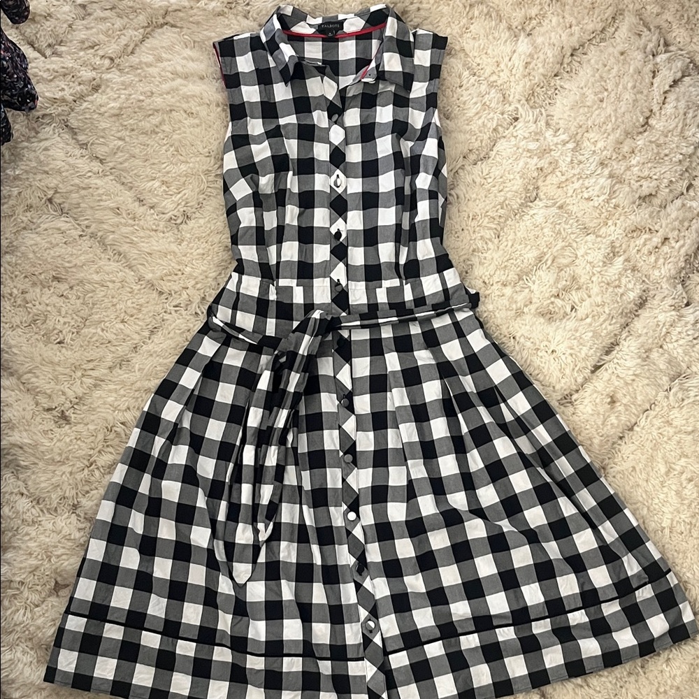 Talbots Black and White Checkered Midi Dress